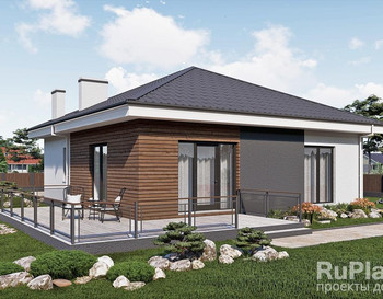 С отделкой ТИ-49. Дом с тремя спальнями 10,7 x 10,6 метров.